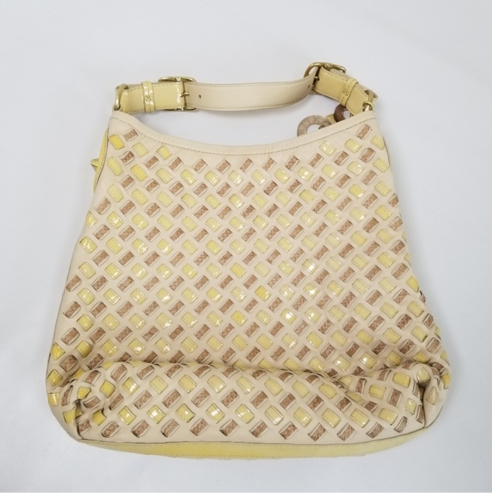 COACH LE PEYTON WOVEN LEATHER LG SHOULDER BAG  Rare! - Picture 15 of 15